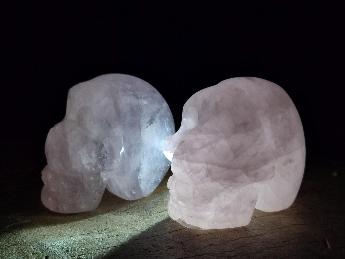 Hand Made Gemmy Rose Quartz Skulls x 4 From Madagascar