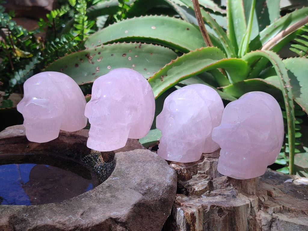 Hand Made Gemmy Rose Quartz Skulls x 4 From Madagascar