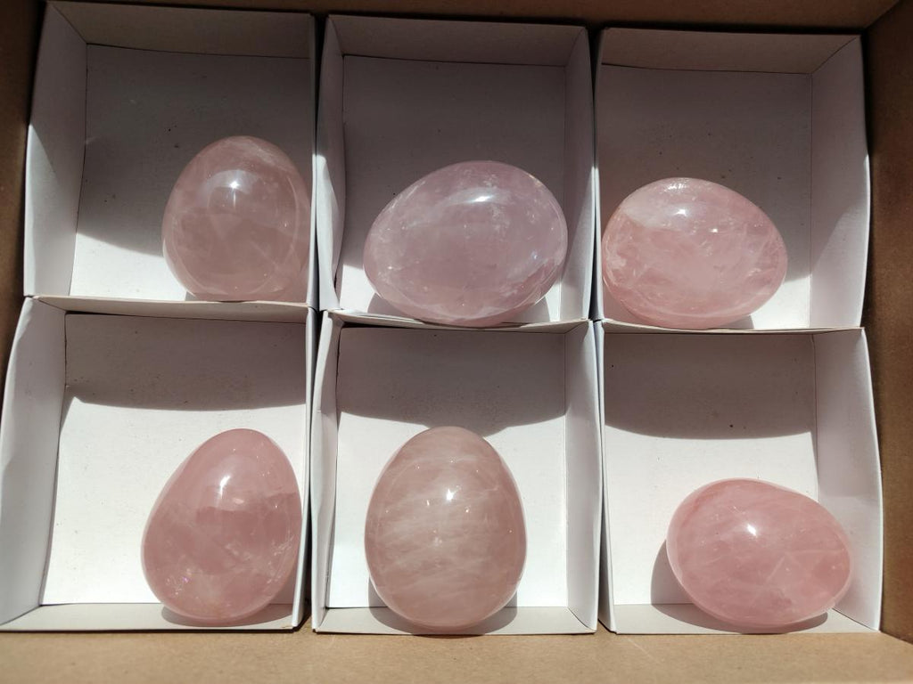 Polished Gemmy Rose Quartz Eggs x 6 From Madagascar