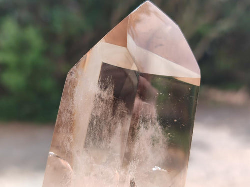 Polished Wispy Phantom Smokey Window Quartz Crystals x 6 From Madagascar