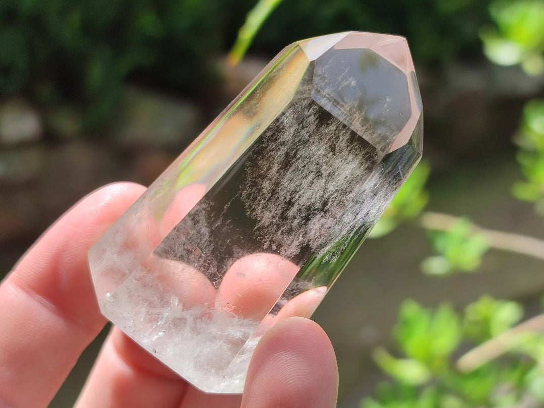 Polished Wispy Phantom Smokey Window Quartz Crystals x 6 From Madagascar