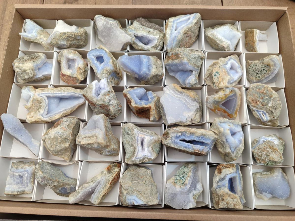 Natural Blue Lace Agate Geode and Vug Specimens x 35 From Nsanje, Malawi