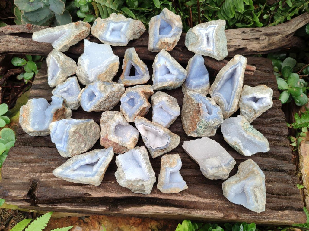 Natural Blue Lace Agate Geode and Vug Specimens x 35 From Nsanje, Malawi