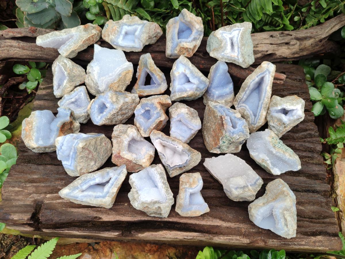 Natural Blue Lace Agate Geode and Vug Specimens x 35 From Nsanje, Malawi