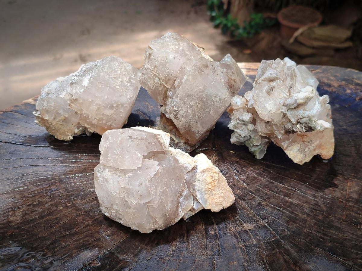 Natural Stacked Rhombohedral Etched Calcite Specimens  with Phosphorus Aragonite x 4 From Albert's Mountain, Lesotho