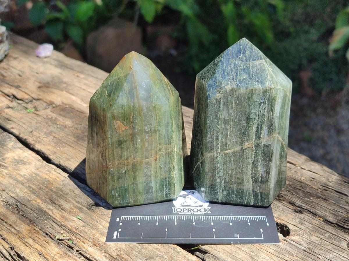 Polished Fuchsite Quartz with Pyrite Display Crystals x 4 From Andakatany, Madagascar