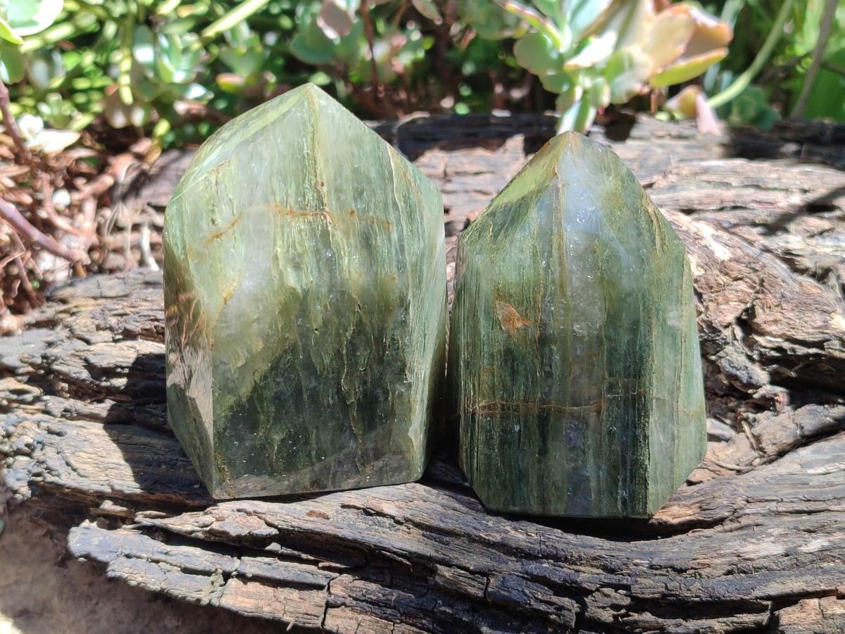Polished Fuchsite Quartz with Pyrite Display Crystals x 4 From Andakatany, Madagascar