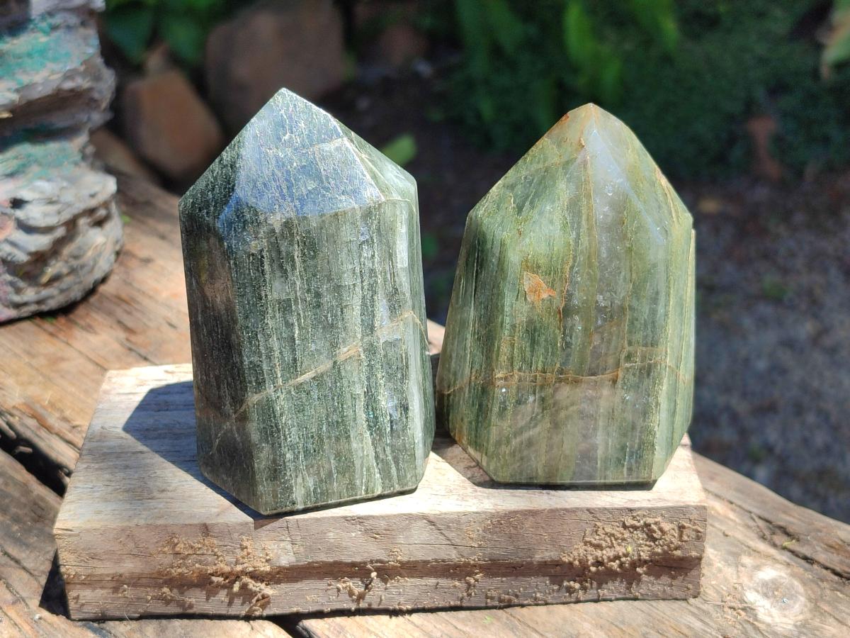 Polished Fuchsite Quartz with Pyrite Display Crystals x 4 From Andakatany, Madagascar