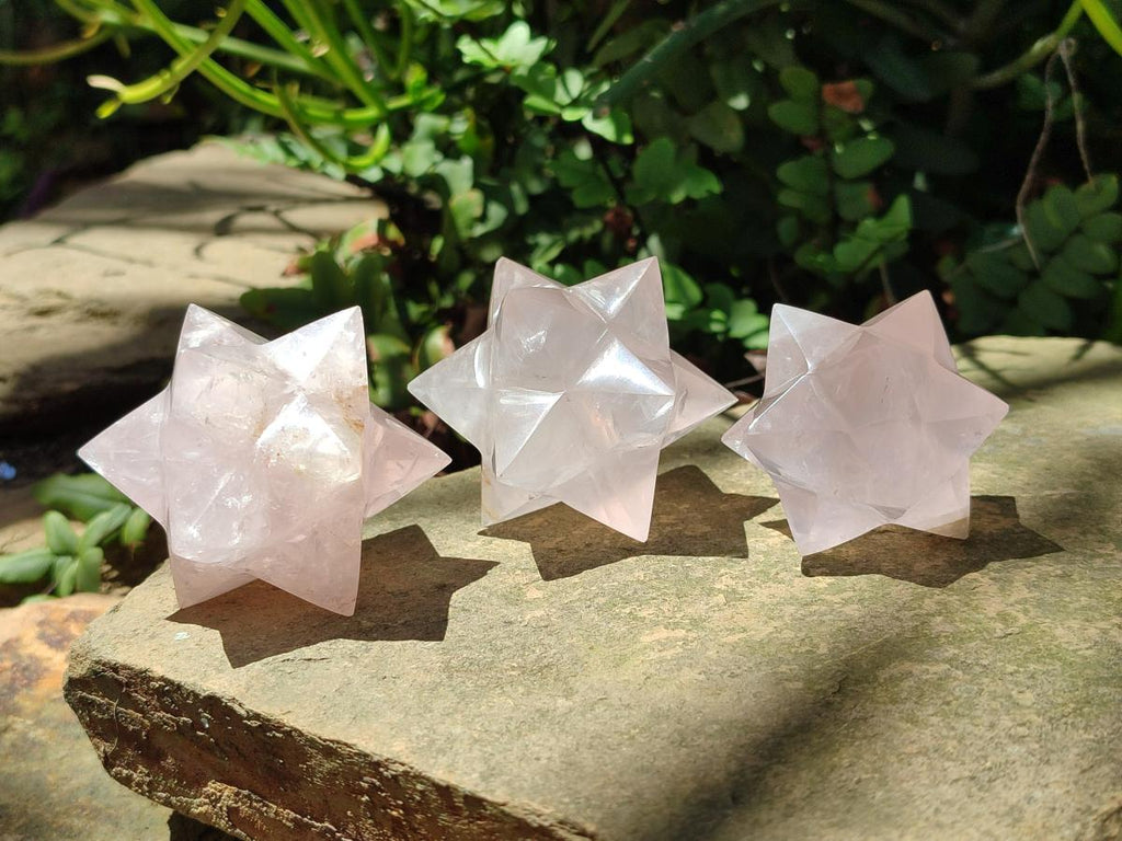 Hand Made Gemmy Rose Quartz Merkabahs x 3 From Madagascar