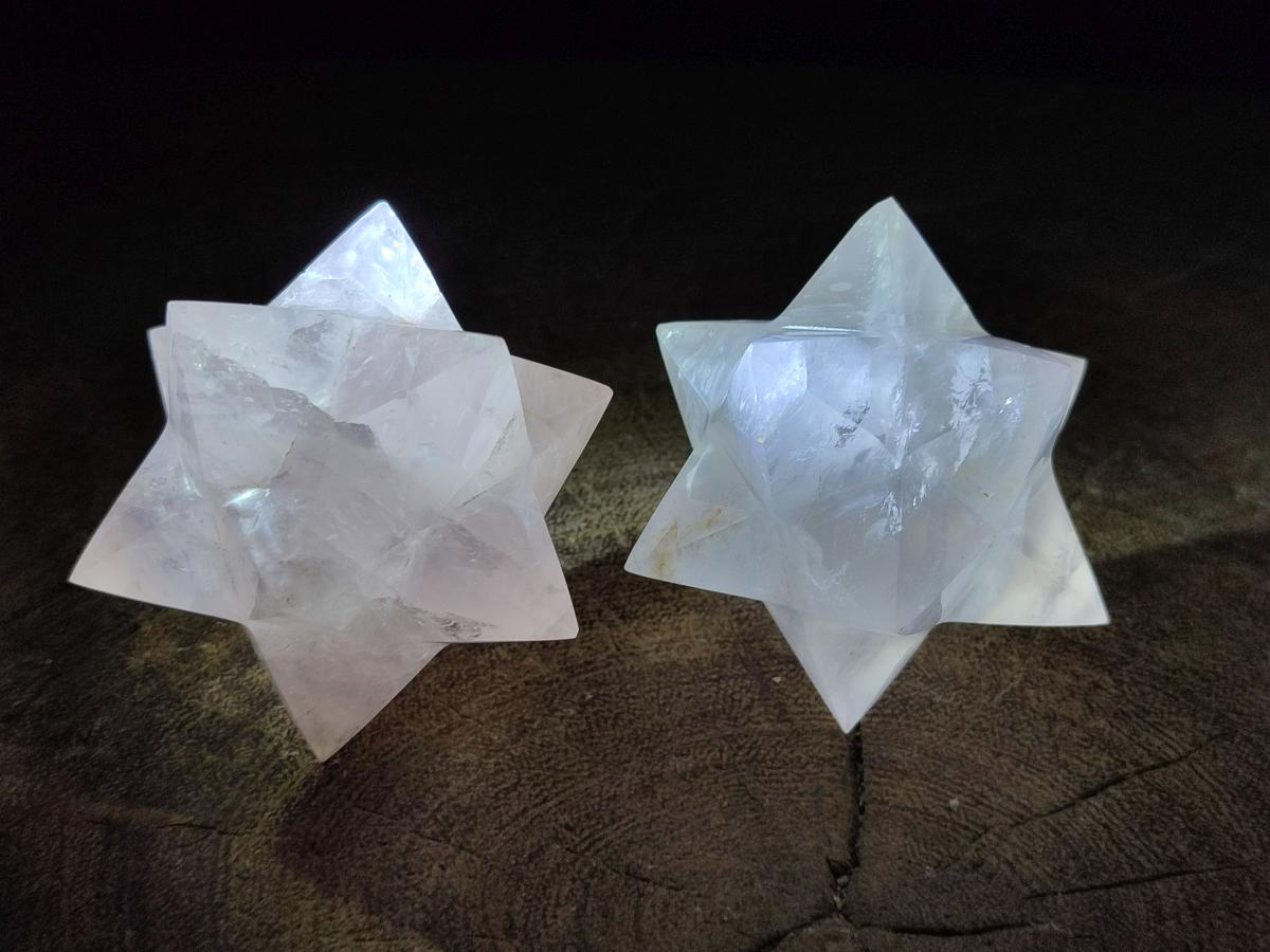 Hand Made Gemmy Rose Quartz Merkabahs x 3 From Madagascar