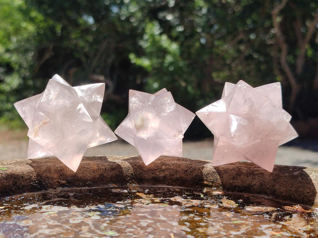 Hand Made Gemmy Rose Quartz Merkabahs x 3 From Madagascar