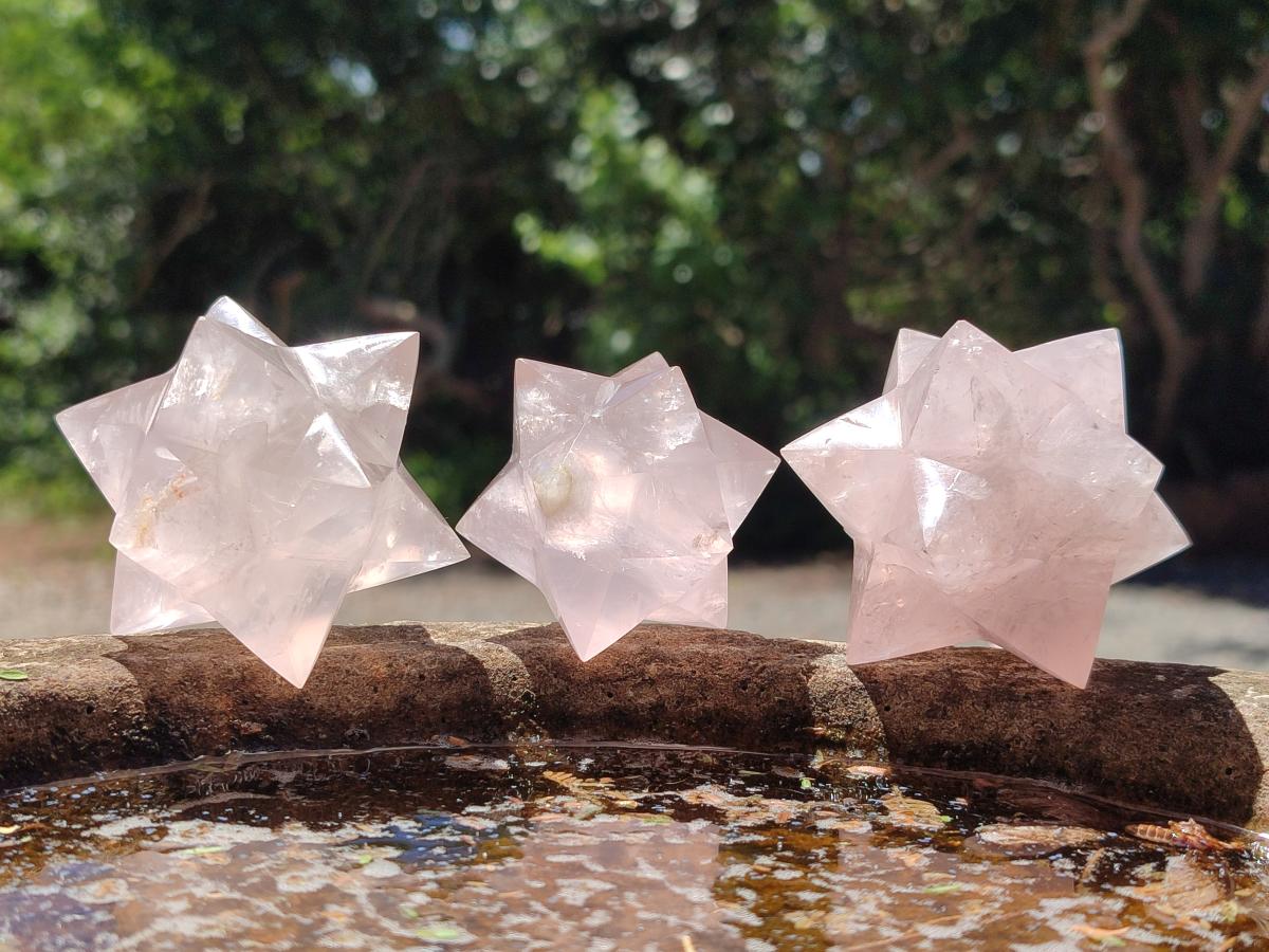 Hand Made Gemmy Rose Quartz Merkabahs x 3 From Madagascar