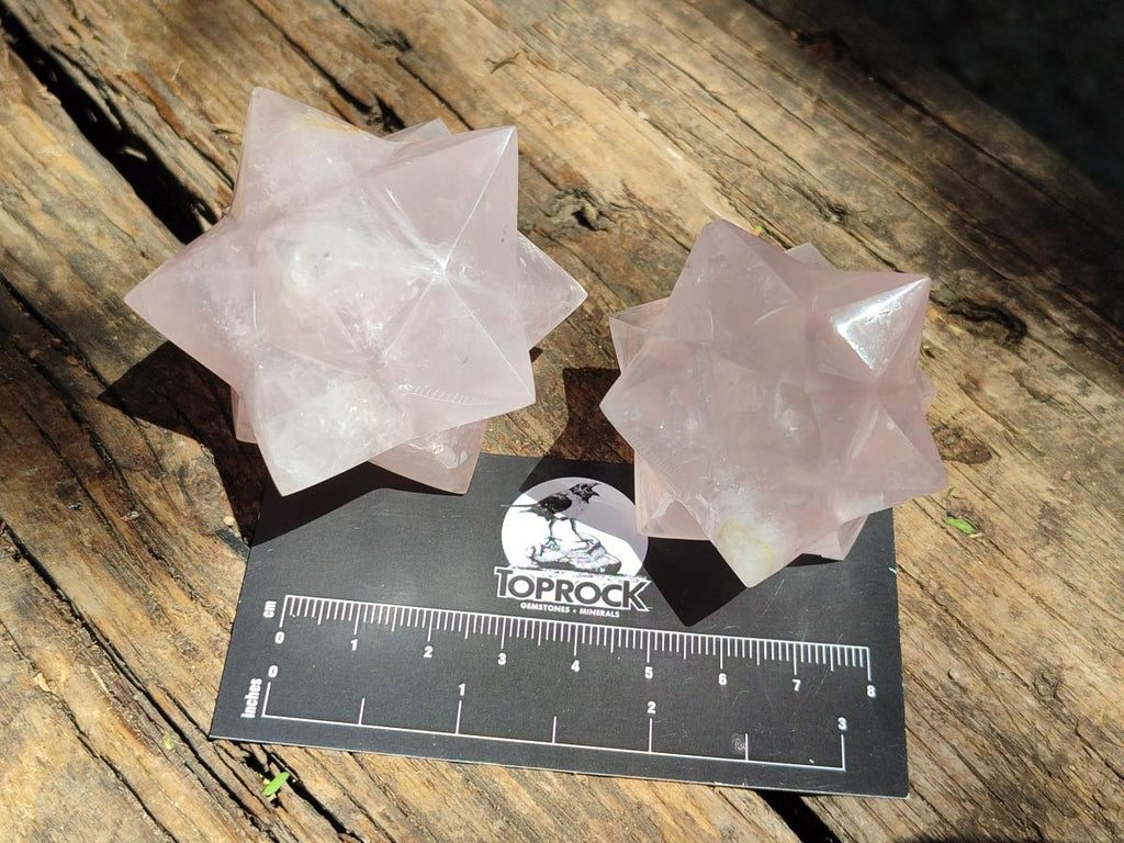 Hand Made Gemmy Rose Quartz Merkabahs x 3 From Madagascar