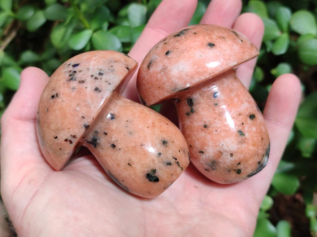 Polished Orange Calcite With Biotite Mushrooms x 6 From Madagascar