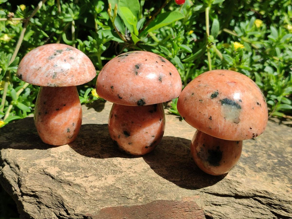 Polished Orange Calcite With Biotite Mushrooms x 6 From Madagascar