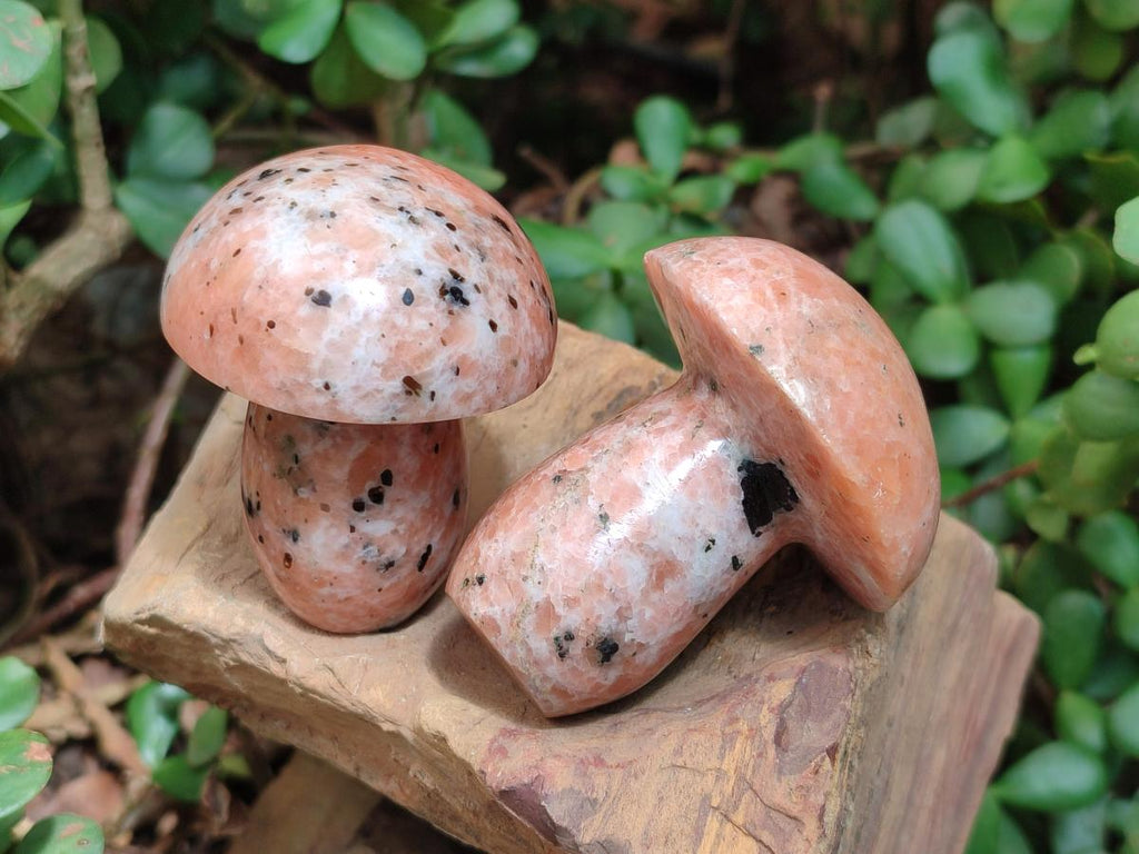 Polished Orange Calcite With Biotite Mushrooms x 6 From Madagascar