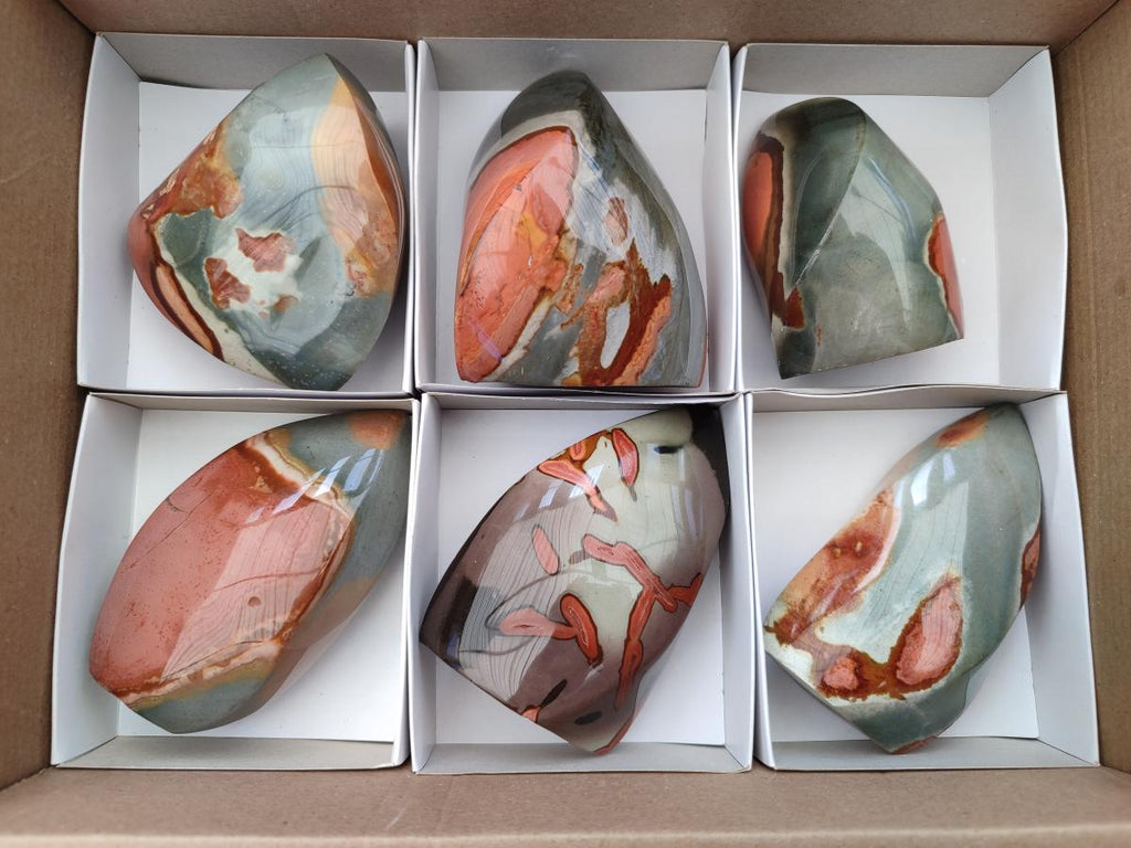 Polished Polychrome Jasper Flames x 6 From Androka, Madagascar