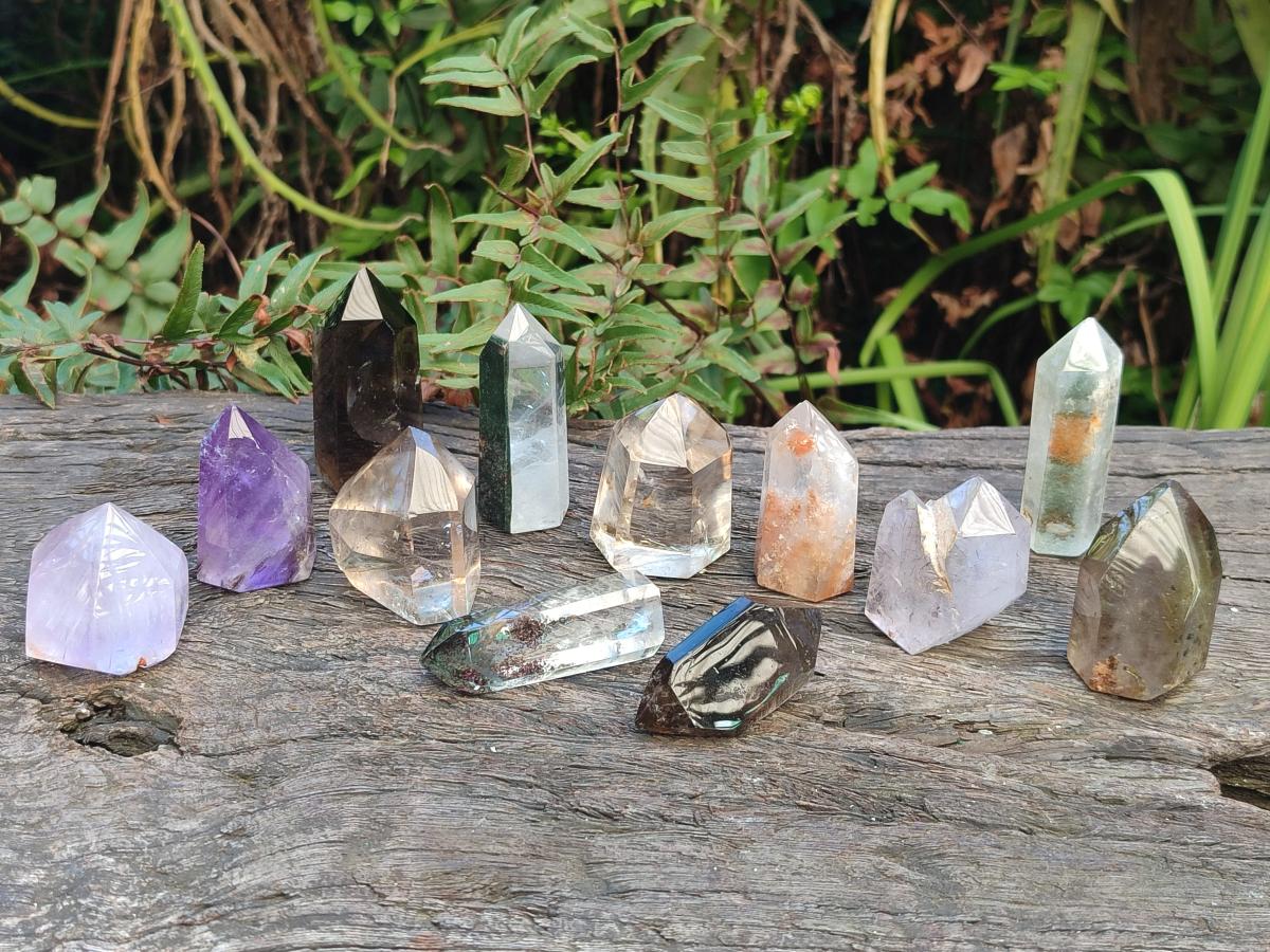 Polished Mix of Quartz Crystals with Inclusions x 12 From Madagascar