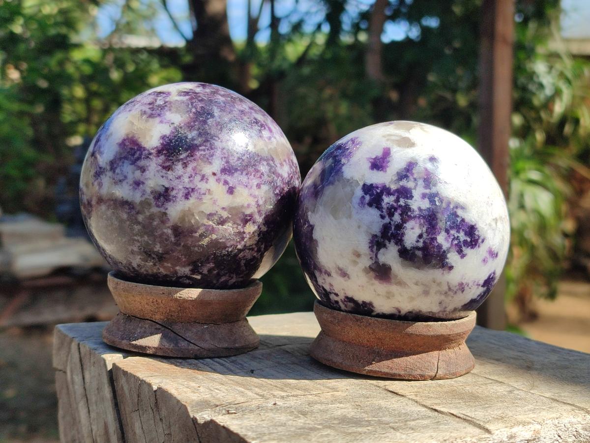Polished Silver Leaf Lepidolite Spheres x 2 From Zimbabwe