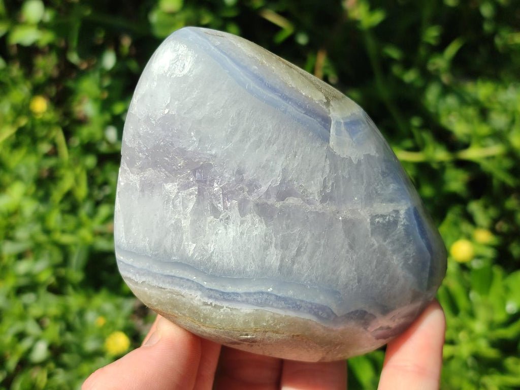 Polished and Natural Blue Lace Agate Standing Display Pieces x 3 From Nsanje, Malawi