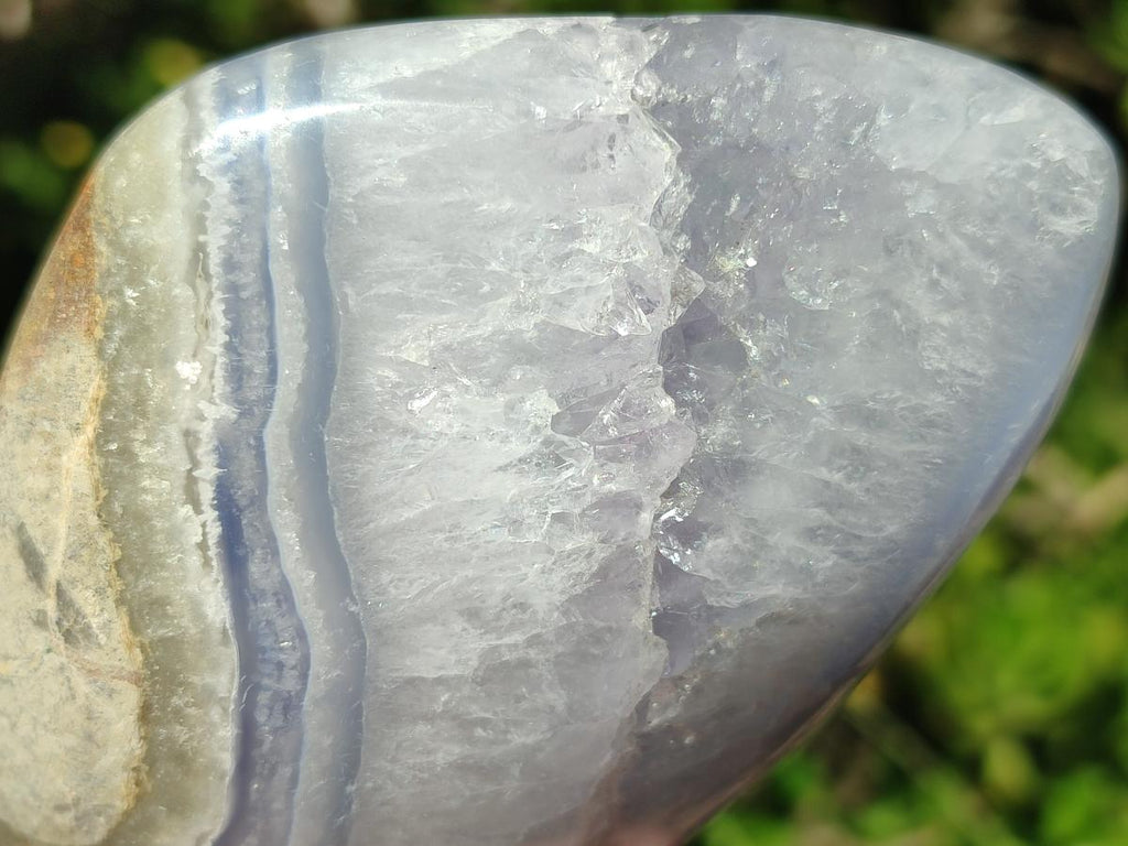 Polished and Natural Blue Lace Agate Standing Display Pieces x 3 From Nsanje, Malawi