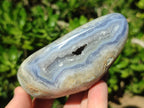 Polished and Natural Blue Lace Agate Standing Display Pieces x 3 From Nsanje, Malawi