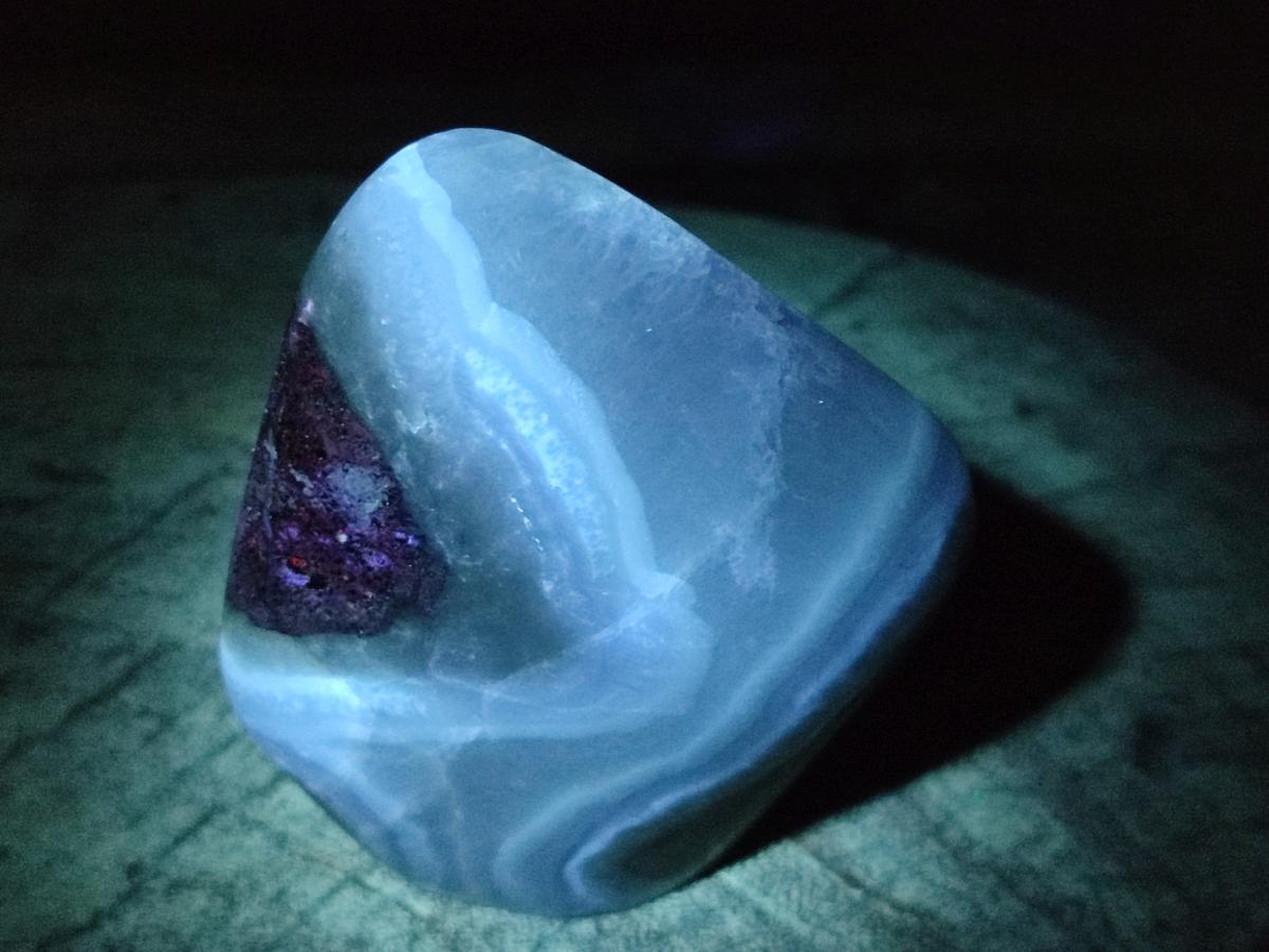 Polished and Natural Blue Lace Agate Standing Display Pieces x 3 From Nsanje, Malawi