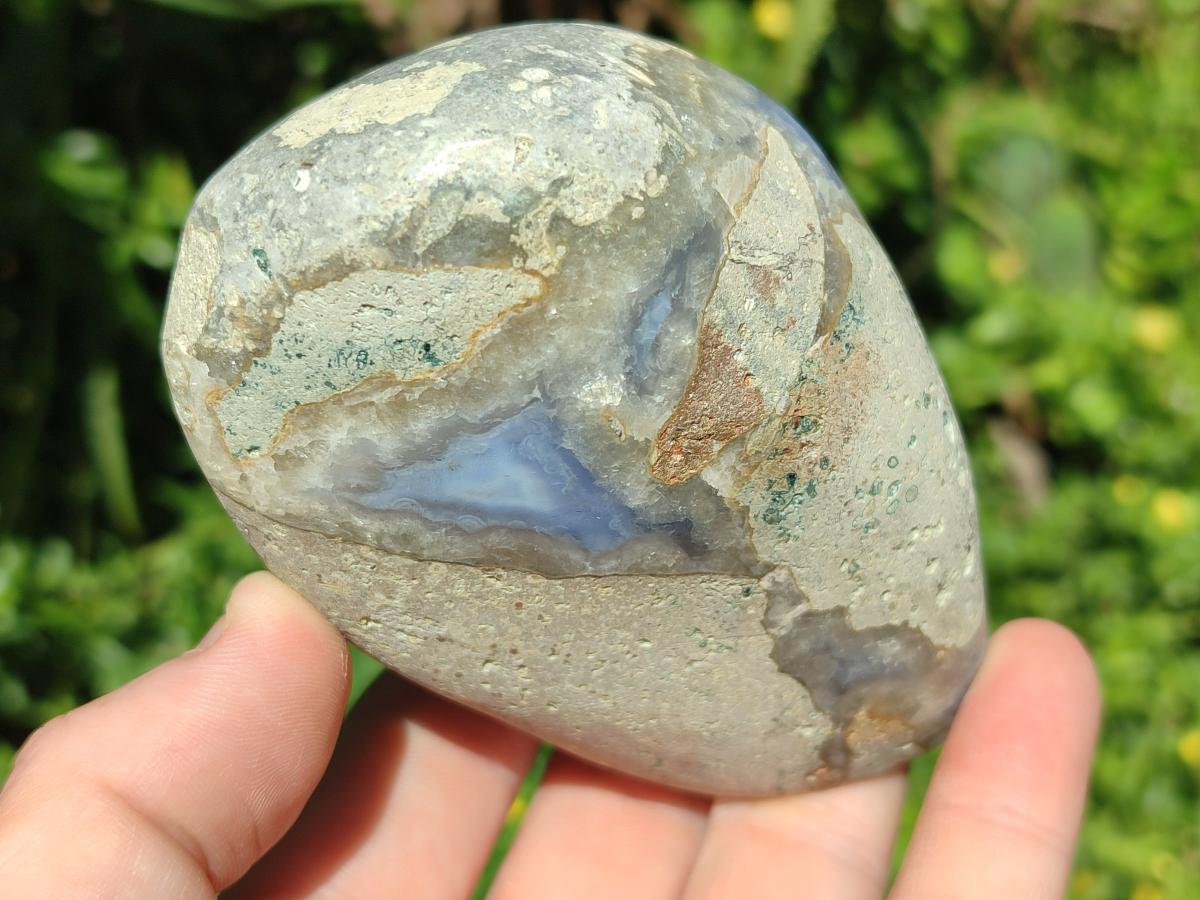 Polished and Natural Blue Lace Agate Standing Display Pieces x 3 From Nsanje, Malawi