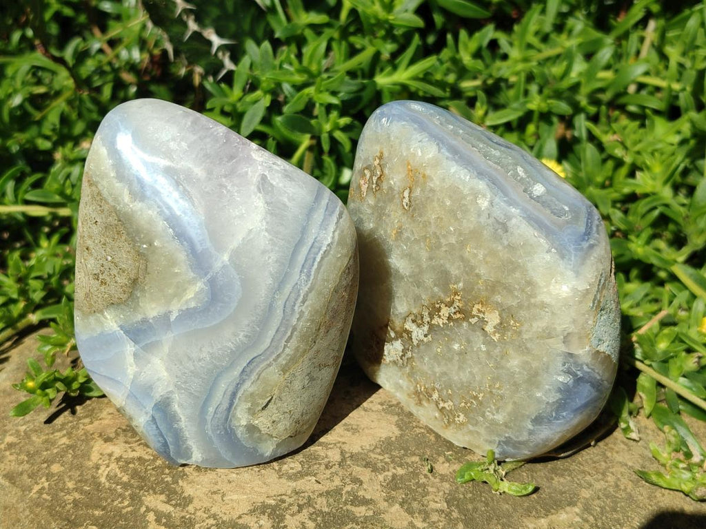 Polished and Natural Blue Lace Agate Standing Display Pieces x 3 From Nsanje, Malawi