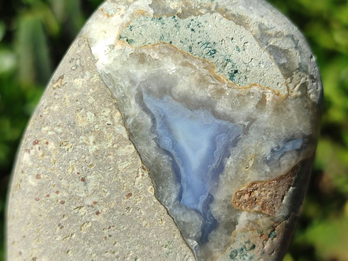 Polished and Natural Blue Lace Agate Standing Display Pieces x 3 From Nsanje, Malawi
