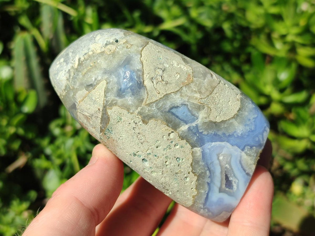 Polished and Natural Blue Lace Agate Standing Display Pieces x 3 From Nsanje, Malawi