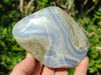 Polished and Natural Blue Lace Agate Standing Display Pieces x 3 From Nsanje, Malawi