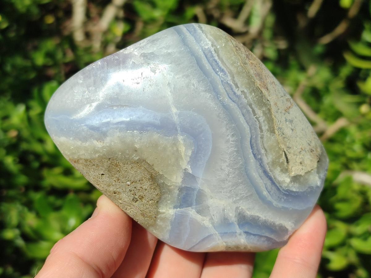 Polished and Natural Blue Lace Agate Standing Display Pieces x 3 From Nsanje, Malawi