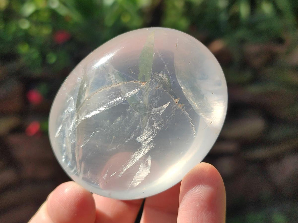 Polished Girasol Pearl Quartz Palm Stones x 12 From Ambatondrazaka, Madagascar