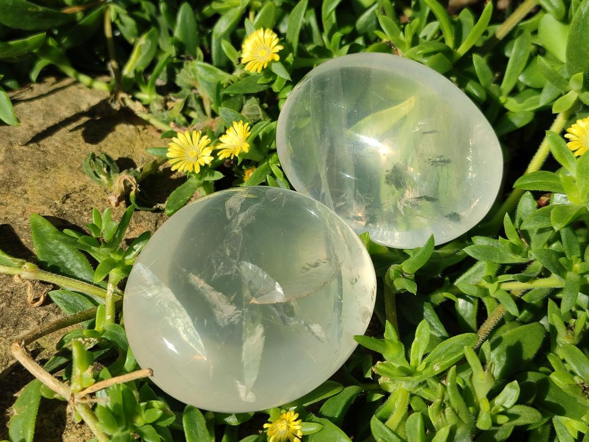 Polished Girasol Pearl Quartz Palm Stones x 12 From Ambatondrazaka, Madagascar