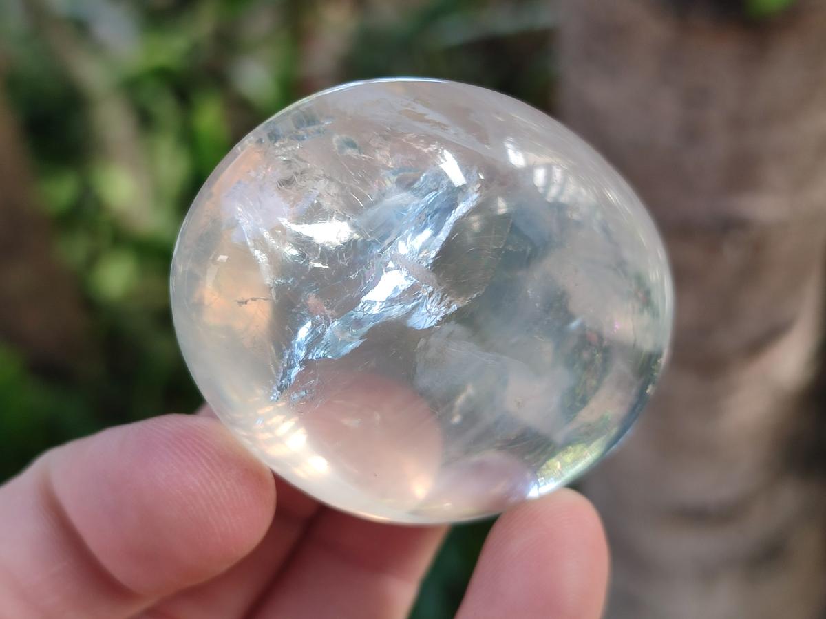 Polished Girasol Pearl Quartz Palm Stones x 12 From Ambatondrazaka, Madagascar