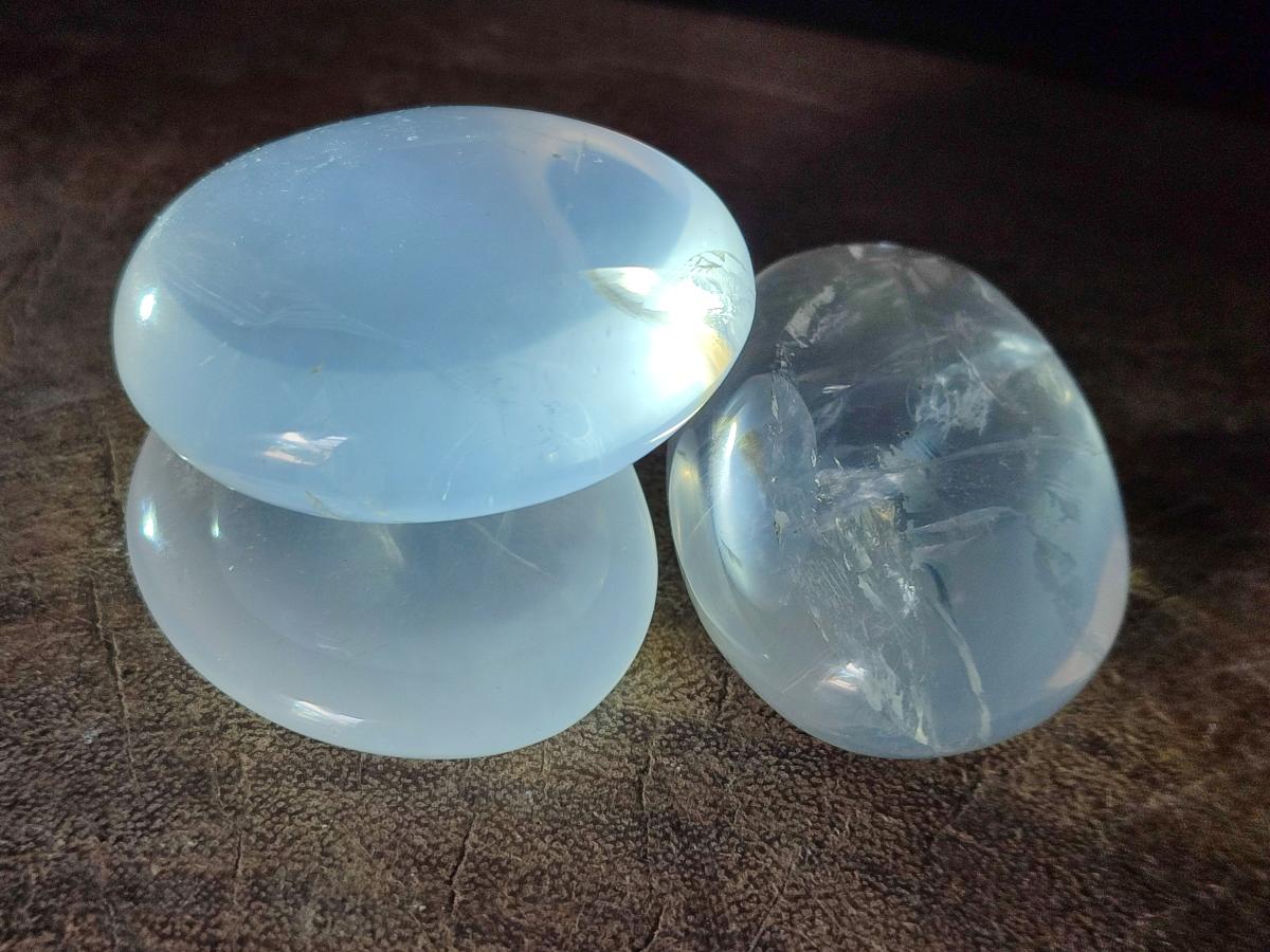 Polished Girasol Pearl Quartz Palm Stones x 12 From Ambatondrazaka, Madagascar