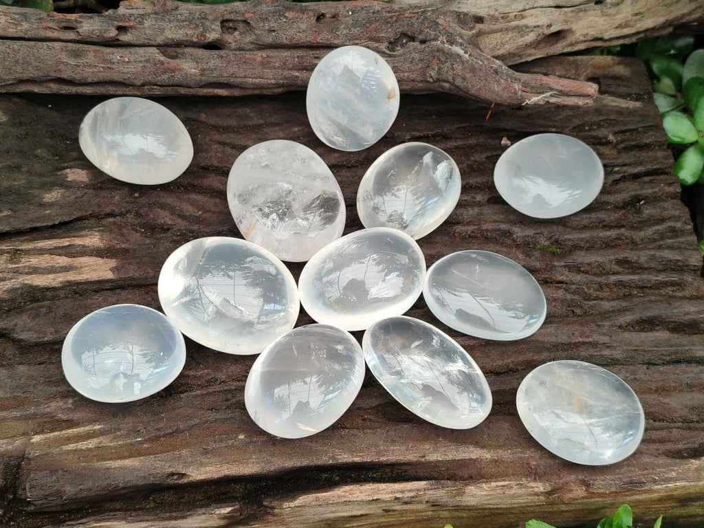 Polished Girasol Pearl Quartz Palm Stones x 12 From Ambatondrazaka, Madagascar