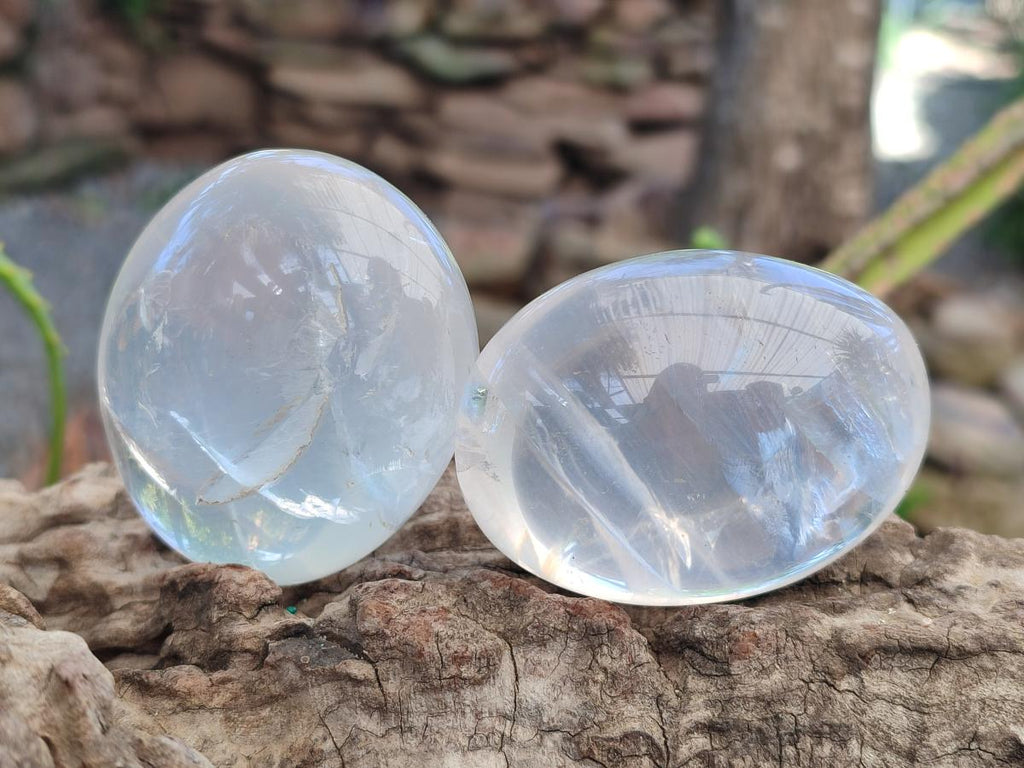 Polished Girasol Pearl Quartz Palm Stones x 12 From Ambatondrazaka, Madagascar