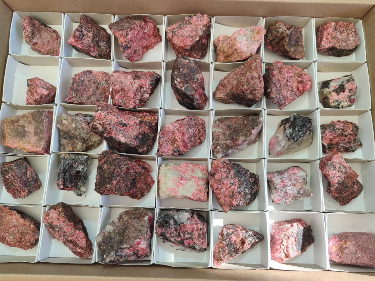 Natural Cobbed Rhodonite Specimens x 35 From Rhusinga, Zimbabwe