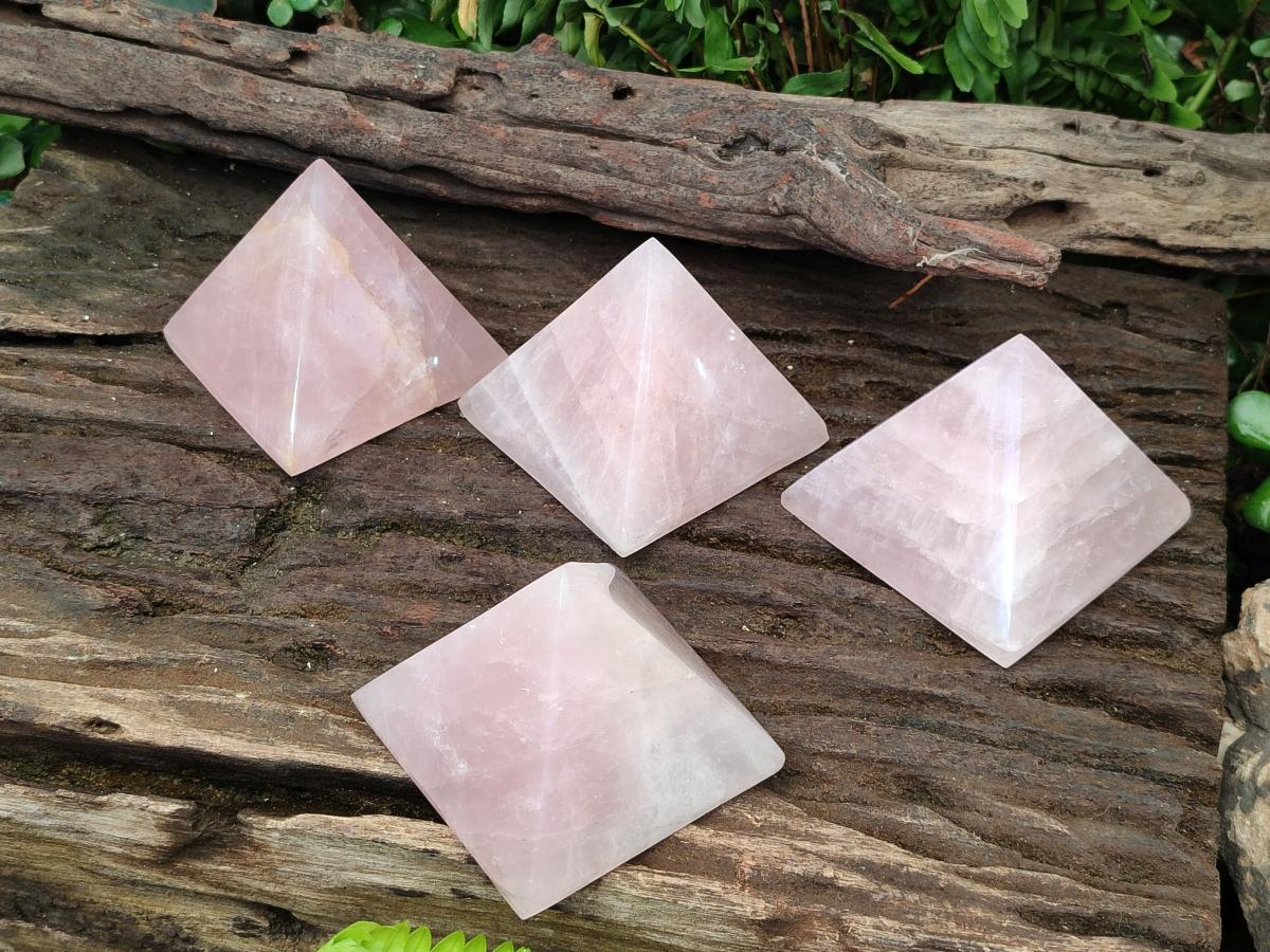 Polished Rose Quartz Pyramids x 4 From Madagascar