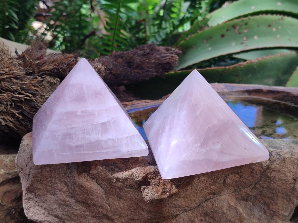 Polished Rose Quartz Pyramids x 4 From Madagascar