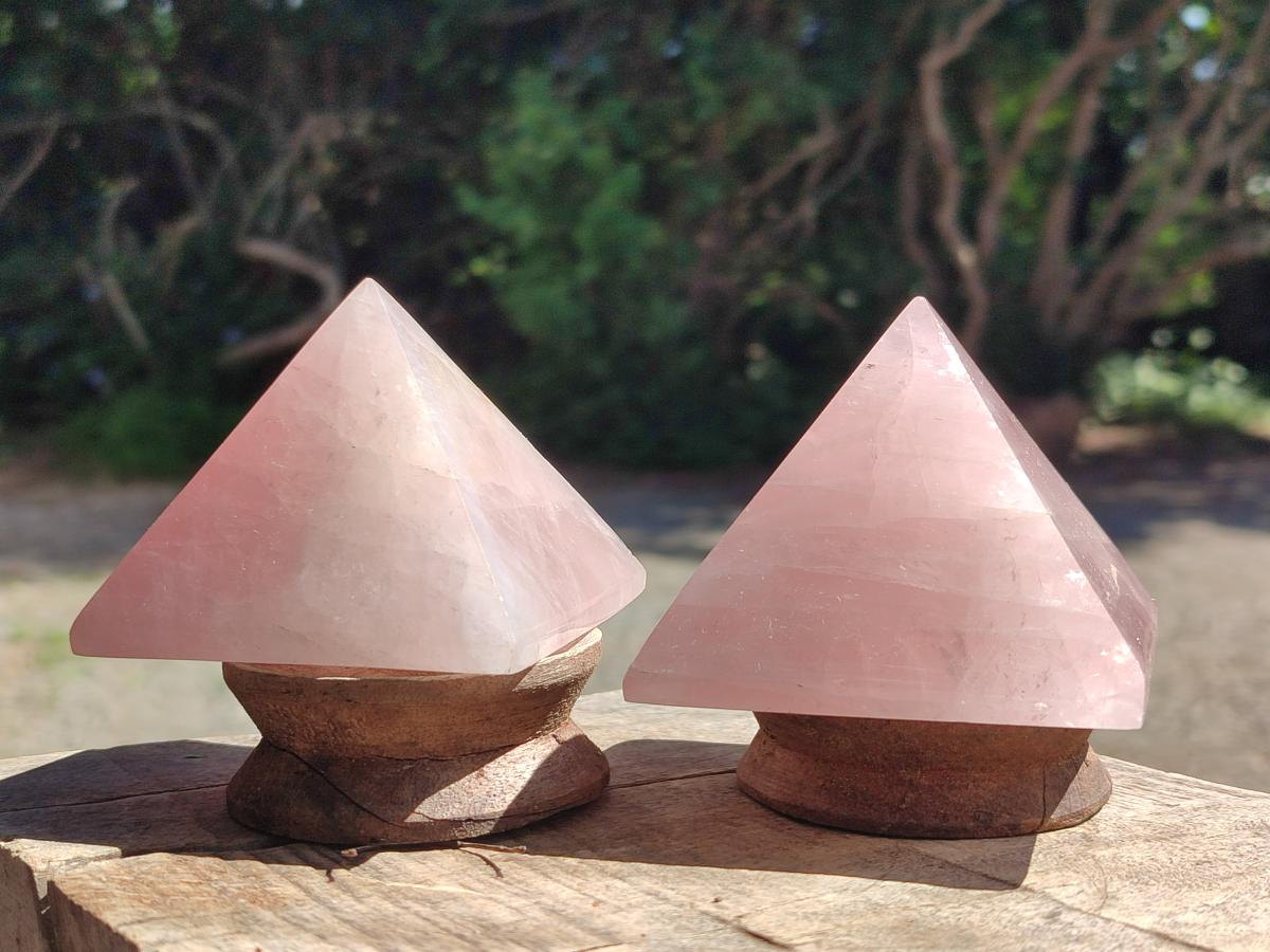 Polished Rose Quartz Pyramids x 4 From Madagascar