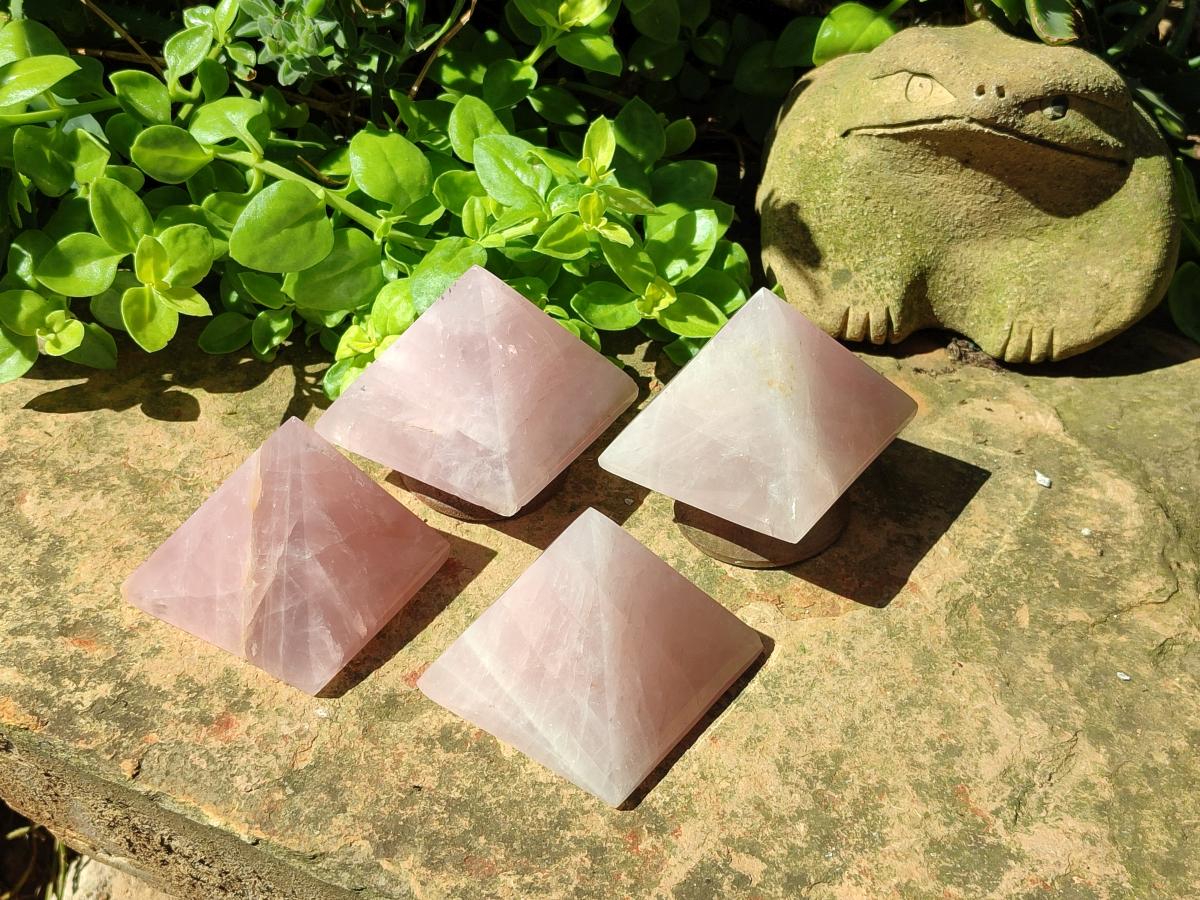 Polished Rose Quartz Pyramids x 4 From Madagascar