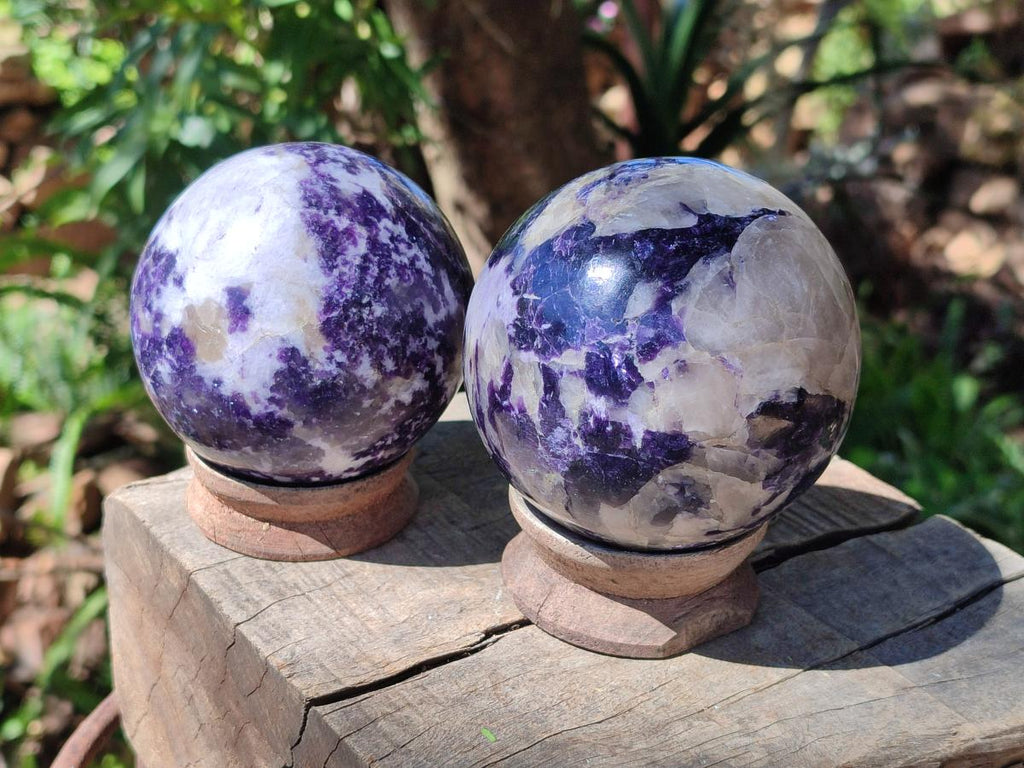 Polished Silver Leaf Lepidolite Spheres x 2 From Zimbabwe