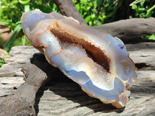 Polished and Natural Large Banded Agate with Crystalline Geode x 1 From Maintirano, Madagascar