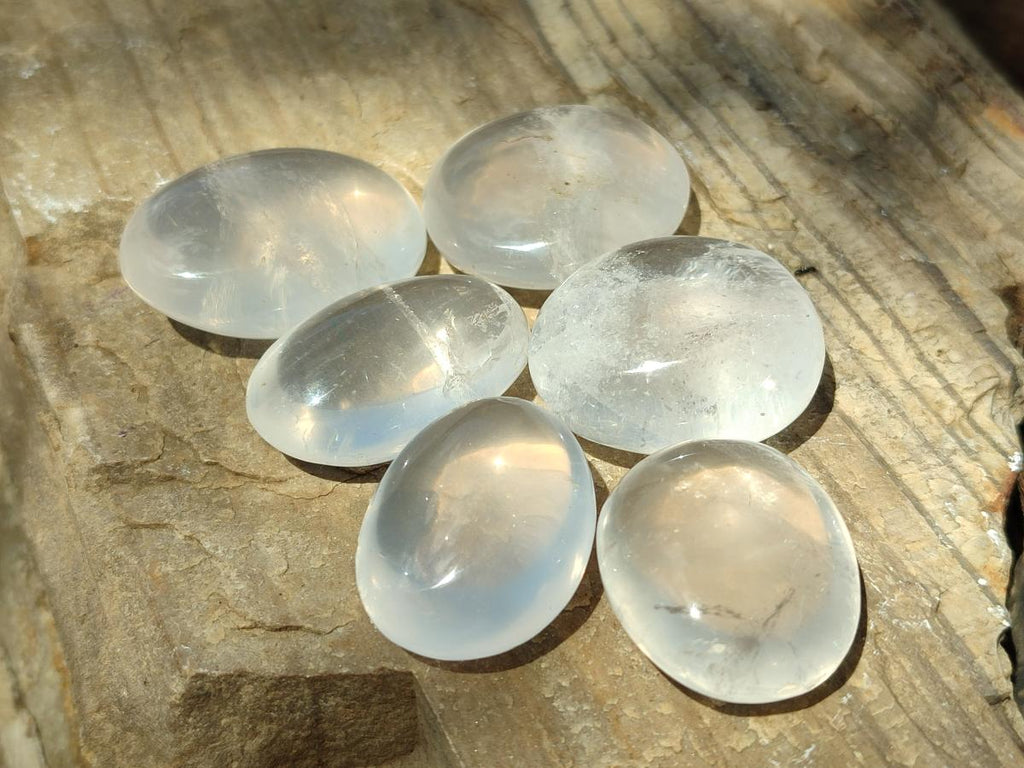 Polished Rose Girasol Pearl Quartz Palm Stones x 35 From Ambatondrazaka, Madagascar