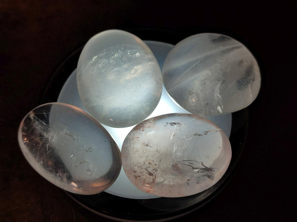 Polished Rose Girasol Pearl Quartz Palm Stones x 35 From Ambatondrazaka, Madagascar