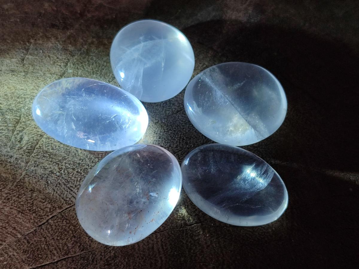 Polished Rose Girasol Pearl Quartz Palm Stones x 35 From Ambatondrazaka, Madagascar