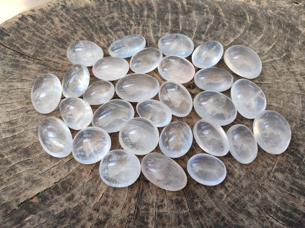 Polished Rose Girasol Pearl Quartz Palm Stones x 35 From Ambatondrazaka, Madagascar